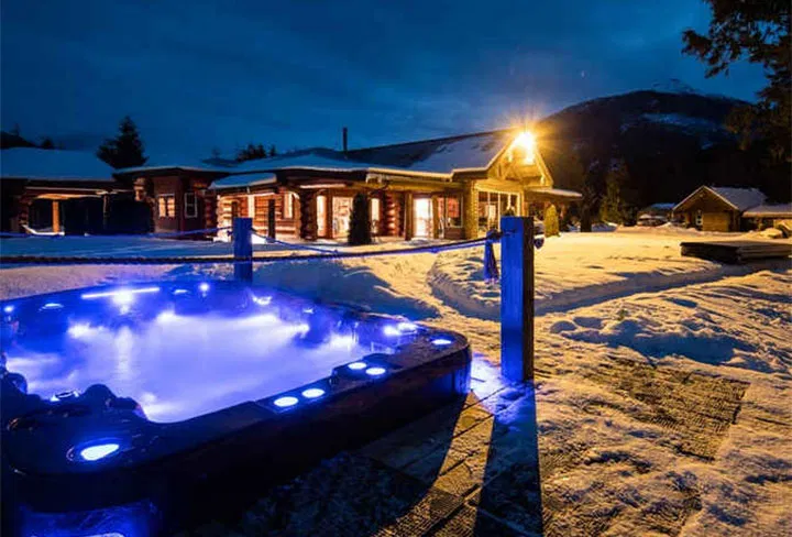 Outdoor hot tub at night